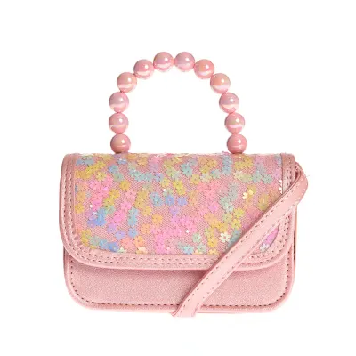 Geanta mini roz cu flori multicolore