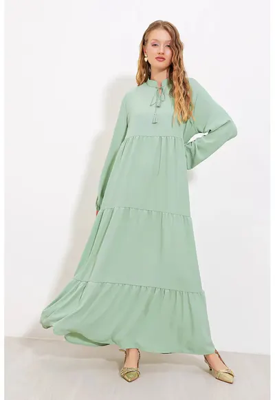 Rochie Maxi detaliu funda - verde - maneca lunga