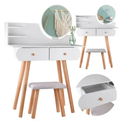 Masuta de toaleta, Jokomisiada, ZA4820, Din lemn, Pentru machiaj, Include masa, scaun, sertare, oglinda, 120 x 80 x 39 cm, Alb