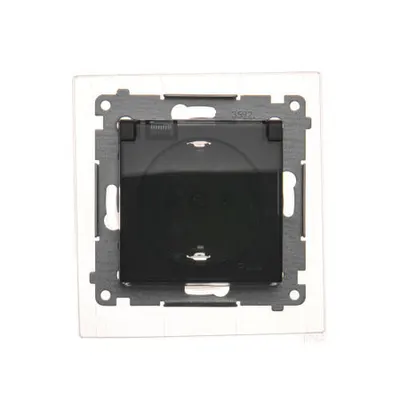 Priza Schuko IP44 cu obturator si rama, capac transparent, 16 A, 250V~, borne cu surub, maron mat metalic
