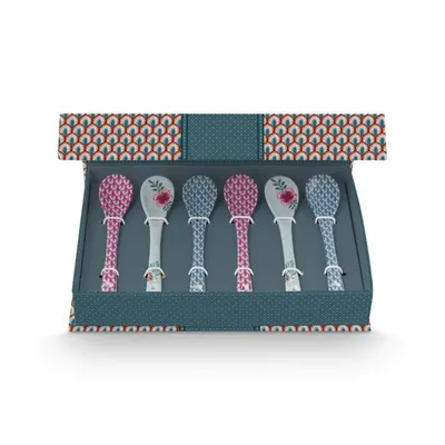 Set 6 lingurițe, din porțelan, Pip Studio, Blue, 13 cm, colecția Flower Festival