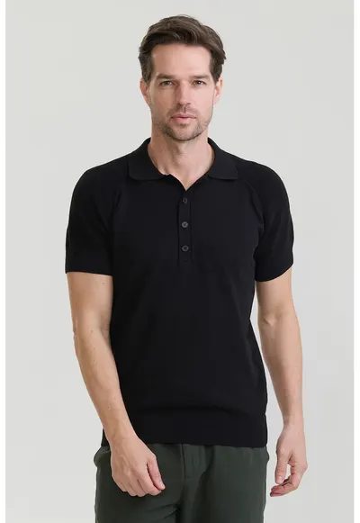 Tricou polo cu maneci raglan - Negru