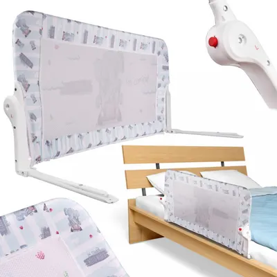 Bariera de protectie pentru pat copii, Ikonka, pliabila, cadrul metalic, dimensiune 90 x 48.5 cm, Elefant