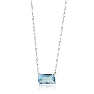 Lant cu pandantiv din aur alb cu un topaz albastru octogonal de 2.4ct