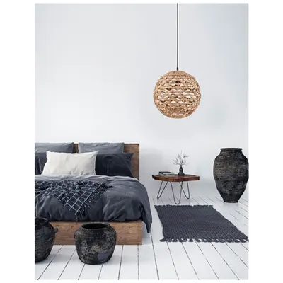 Lampa suspendata GRIFFIN Dried Water Hyacinth Negru Fabric Wire & Baza LED E27 1x12 Wat 230 Volt IP20 Fara bec