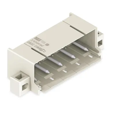 THT male header; 1.4 mm Ø solder pin; angled; clamping collar; Pin spacing 7.5 mm; 5-pole; light gray