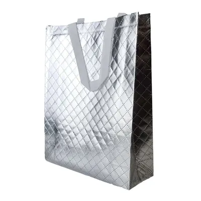 Geantă lucioasă non-woven cu țesătura romb 30x36cm - argintiu - Default Title
