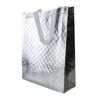 Geantă lucioasă non-woven cu țesătura romb 30x36cm - argintiu - Default Title