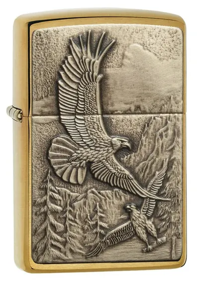 Bricheta Zippo Brushed Brass, vulturi zburand