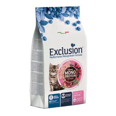 EXCLUSION Mediterraneo Monoprotein Formula Kitten, Pui, hrană uscată monoproteică pisici junior, 12kg