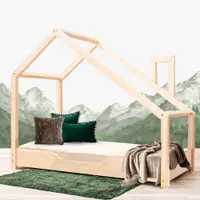 Pat pentru copii Montessori tip casuta, LittleAmy, Dream, Natur, 100 x 180 cm