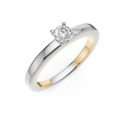Inel de logodna din aur alb-galben cu un diamant solitaire de 0.1ct