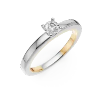 Inel de logodna din aur alb-galben cu un diamant solitaire de 0.1ct