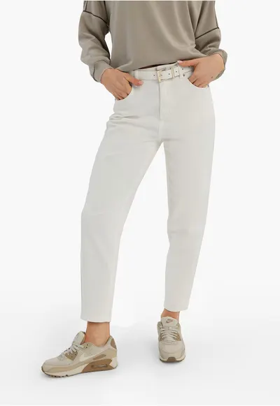 Blugi dama Mom Fit - talie medie - 5 buzunare - D-Mamma 3 - crem - Crem
