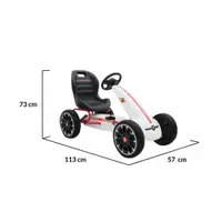 Kart cu pedale pentru copii Novokids Chrysler Kart Pro Alb, roti din cauciuc EVA, 5-8 ani, structura metalica, frana de mana, functie FreeWheel, mers cu spatele