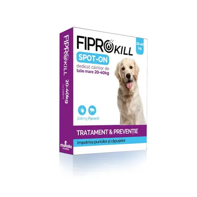 Pipete Antiparazitare Caini 20-40 kg Fiprokill Dog L 268 mg, Deparazitare Externa, 3 Pipete