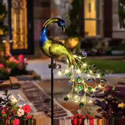 Lampa Solara Decorativa Paun LED 3D Iluminare Gradina Exterior Impermeabila