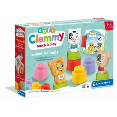 Clementoni - Set de joaca educational Soft Clemmy cu animalute 6 cuburi moi si carticica