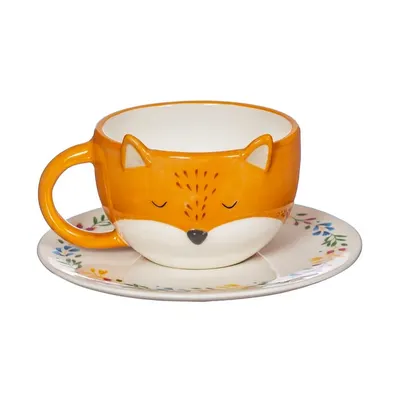 Ceașcă cu farfurioară din dolomită Sass & Belle Finley Fox, 210 ml, portocaliu