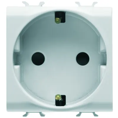 Priza Standard Germana 250v C.a. - Borne de Strângere Frontale - 2p+e 16a - 2 Module - Alb Lucios - Antibacterian - Chorusmart