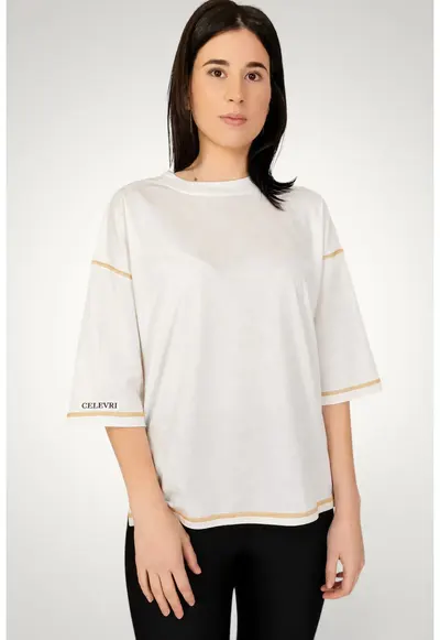 Tricou dama - oversize - cusaturi decorative - bumbac premium - Alb