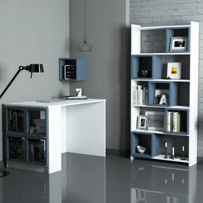Set birou si biblioteca BOX, 3 piese, alb + albastru