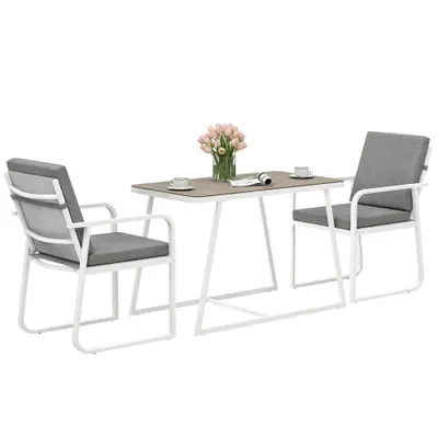 Outsunny Set de Grădină cu Masă și Scaune cu Perne Detașabile, Blat din Sticlă și Cadru din Oțel, 108x60x72 cm, Alb | Aosom Romania