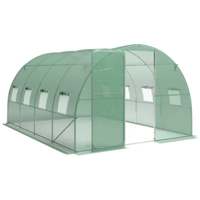 Outsunny Seră tunel pentru grădină 12 m², seră tunel 295x400x200 cm ușă și 8 ferestre, husă PE 140 g/m² verde | Aosom Romania