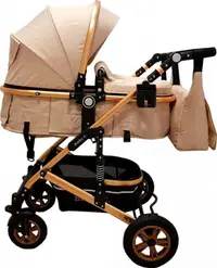 Carucior pentru copii Baby Care Pro 531 Crem 3 in 1 Transformabil, Cadru Aluminiu, Amortizoare, Roti din cauciuc, Spatar reglabil 3 trepte, Plasa insecte, Geanta