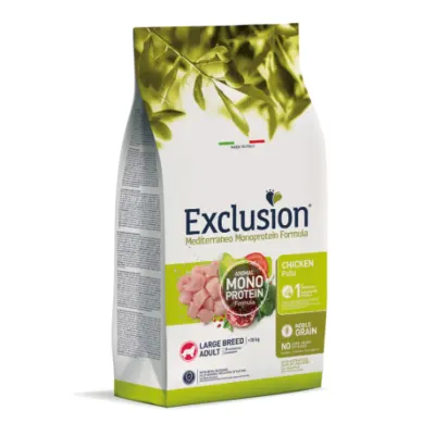 EXCLUSION Mediterraneo Monoprotein Formula Large Breed, L-XL, Pui, hrană uscată monoproteică fără cereale câini, 12kg