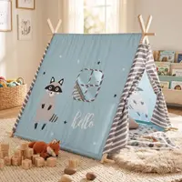 Cort de joacă pentru copii, albastru cu imprimeu raton, 101x101x106 cm