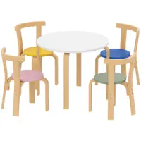 AIYAPLAY Set Masă și Scaune pentru Copii 3-8 Ani, 5 Piese cu Margini Rotunjite din Lemn Multicolor | Aosom Romania