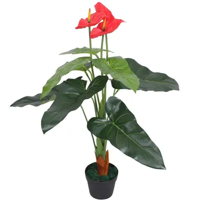 Gossi planta artificiala anthurium cu ghiveci, 90 cm, rosu si galben
