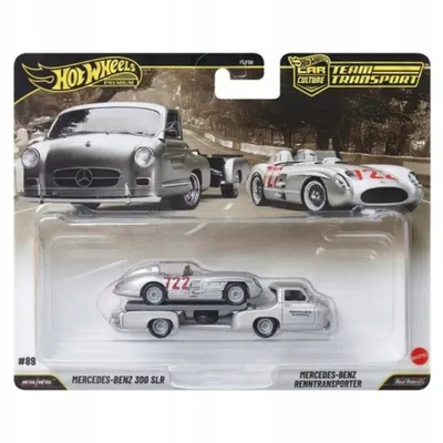 Transportator cu masinuta Hot Wheels, Car Culture Team Transport, Mercedes-Benz 300 SLR si Mercedes-Benz Renntransporter, JHX90