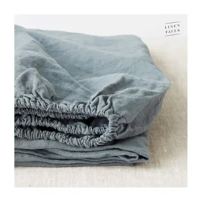 Cearceaf albastru/gri din in cu elastic 160x200 cm Blue Fog – Linen Tales