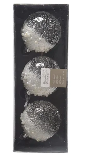 Cutie globuri de Craciun - Bauble Glass Icy Pearls
