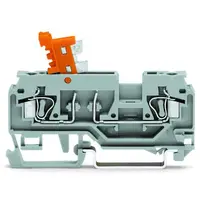 2-conductor disconnect/test terminal block; with pivoting knife disconnect; with test port; orange disconnect link; for DIN-rail 35 x 15 and 35 x 7.5; 2.5 mm²; CAGE CLAMP®; 2,50 mm²; orange
