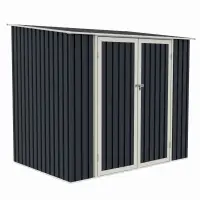 Casuta / magazie de gradina premium metalica, MESTERINO Joy-B, Gri/Bej, dimensiuni 222x149x194 cm, cu usi cu balama si baza metalica
