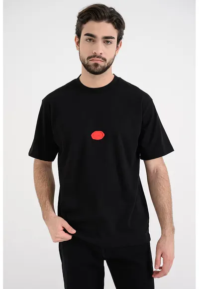 Tricou de bumbac cu logo stampila - Negru