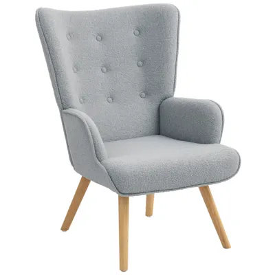 HOMCOM Scaun de salon din material textil bouclette, scaun capitonat și umplut cu picioare din lemn, 71 x 74 x 96 cm, gri deschis | Aosom Romania