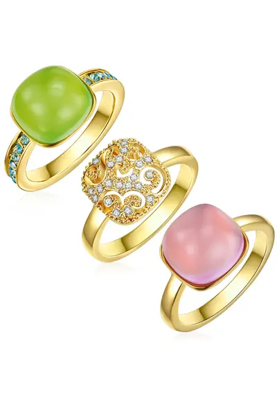 Set de inele placate cu aur de 14K - 3 piese - Auriu