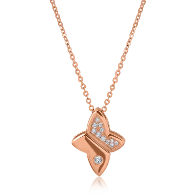 Lant cu pandantiv din aur roz cu diamante de 0.082ct