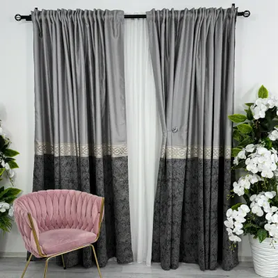 Set 2 Draperii Royal, tip panou 300cm latime x 232cm inaltime, Rejansa pt. bara, Gri cu Antracit, cu rejansa pt sina