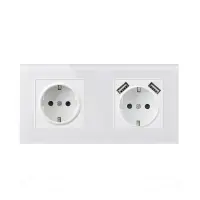 Priza Techstar® Crystal TSU2, Dubla, 2 x USB, 2.1 A, Culoare Alb Frost, Sticla Securizata, 16A