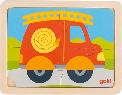 Puzzle din lemn pentru copii Goki - Stația de pompieri