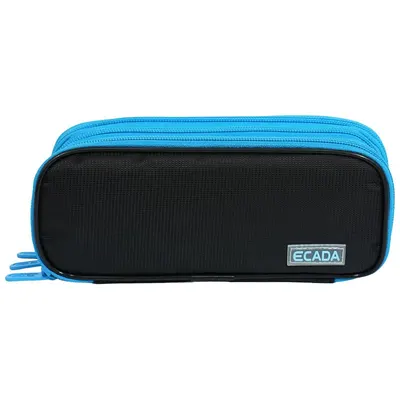 Penar tip etui, 3 fermoare, 20.5x5.5x8.5cm, negru-albastru, 78503, Ecada.