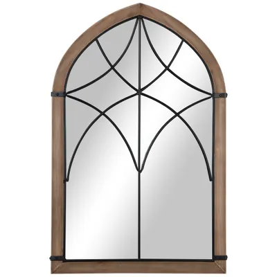 HOMCOM Oglindă de Perete cu Formă de Arc, Detalii Moderne și Cârlige, Oglindă din MDF și Sticlă, 60x93 cm, Maro și Negru | Aosom Romania