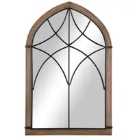 HOMCOM Oglindă de Perete cu Formă de Arc, Detalii Moderne și Cârlige, Oglindă din MDF și Sticlă, 60x93 cm, Maro și Negru | Aosom Romania