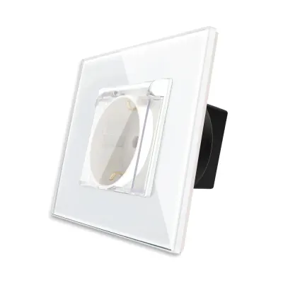 Priza Simpla cu Capac de Protectie cu Rama din Sticla LUXION