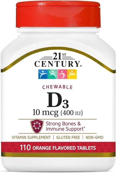 Vitamin D3, 10 mcg, 110 tablete masticabile, 21st Century